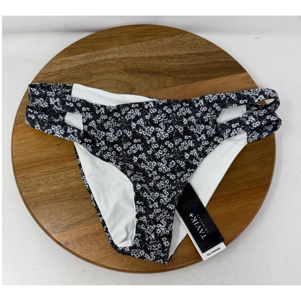 TAVIK Chloe Swimsuit Bottoms XS‎ Black White Floral Print Strappy Full Coverage